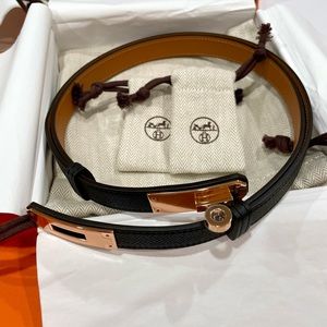 SOLD NEW Hermes Kelly Belt Black rosegold hardware